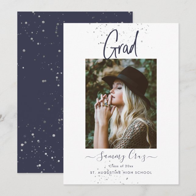 PixDezines Navy Blue Grad Flat Announcement Card (Front/Back)