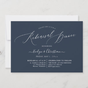 PixDezines Navy Blue Minimalist Rehearsal Dinner  Invitation