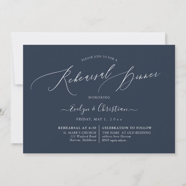PixDezines Navy Blue Minimalist Rehearsal Dinner  Invitation (Front)