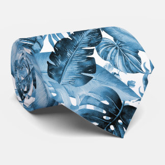PixDezines Navy Blue Tropical Foliage Tie