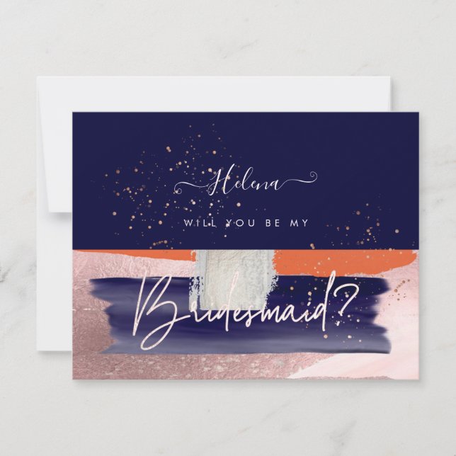 PixDezines Navy+Coral Will You .. Bridesmaid Invitation (Front)