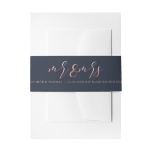 PixDezines Navy+Faux Rose Gold Mr.+Mrs. Invitation Belly Band