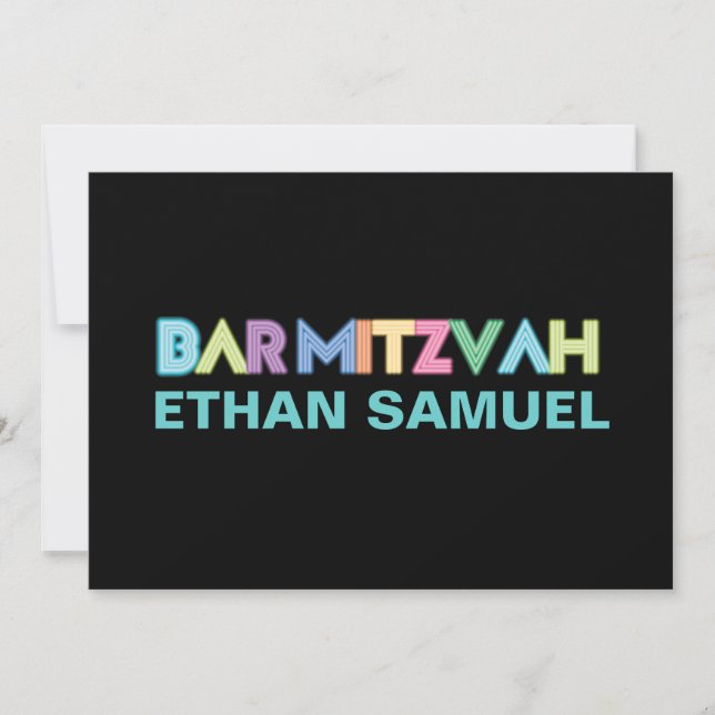PixDezines neon bar mitzvah Invitation (Front)