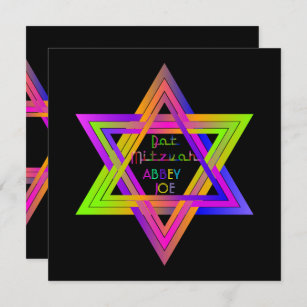 PixDezines Neon Colours Star of David/Bat Mitzvah Invitation