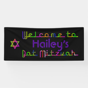PixDezines Neon Lights Bat Mitzvah Banner 6'x2.5'