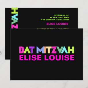 PixDezines Neon Lights Bat Mitzvah Invitation