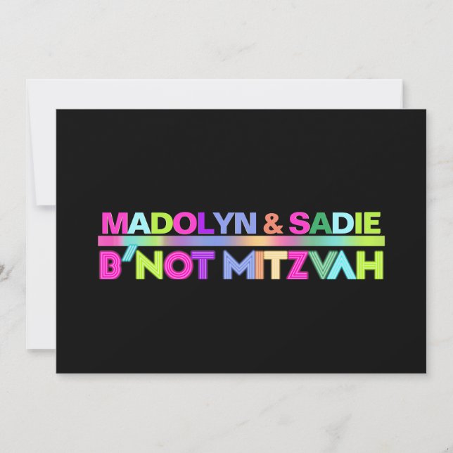 PixDezines Neon Lights B'not Mitzvah ✡ Invitation (Front)