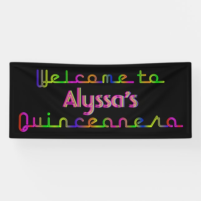 PixDezines Neon Lights Quinceanera Banner 6'x2.5' (Horizontal)