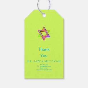 PixDezines Neon Lights Star of David Bar Mitzvah Gift Tags
