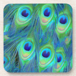 PixDezines neon/psychedelic peacock feather Coaster