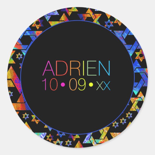 PixDezines Neons Typography Bar Mitzvah Logo Classic Round Sticker (Front)