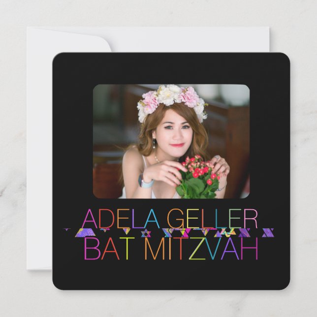 PixDezines neons/typography/bat mitzvah Invitation (Front)