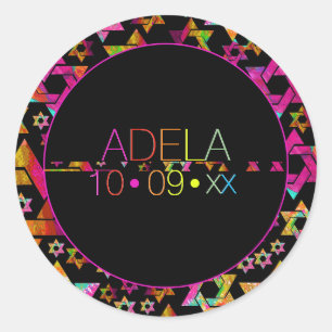 PixDezines Neons Typography Bat Mitzvah Logo Classic Round Sticker