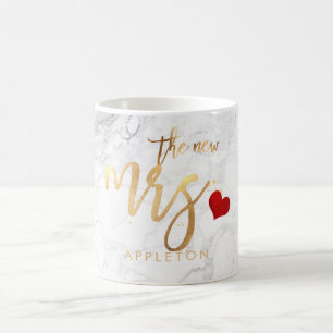 PixDezines New Mrs Modern/Faux Gold Script/Marble Coffee Mug
