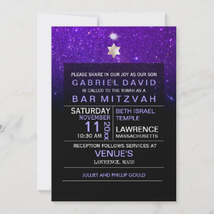 PixDezines Night Sky/Purple/typography/bar mitzvah Invitation