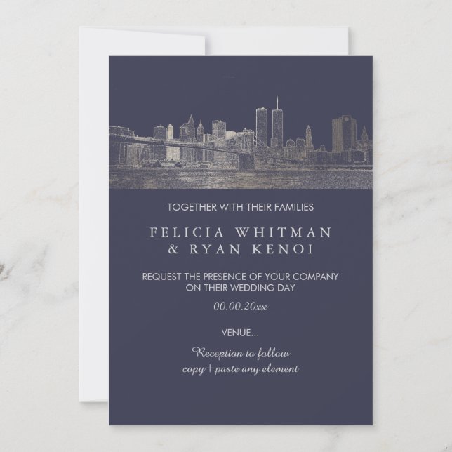 PixDezines NYC Skyline/Faux Silver/DIY Bckgrnd Invitation (Back)