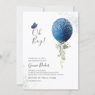 PixDezines Oh Boy Blue Balloon Baby Shower Invitation