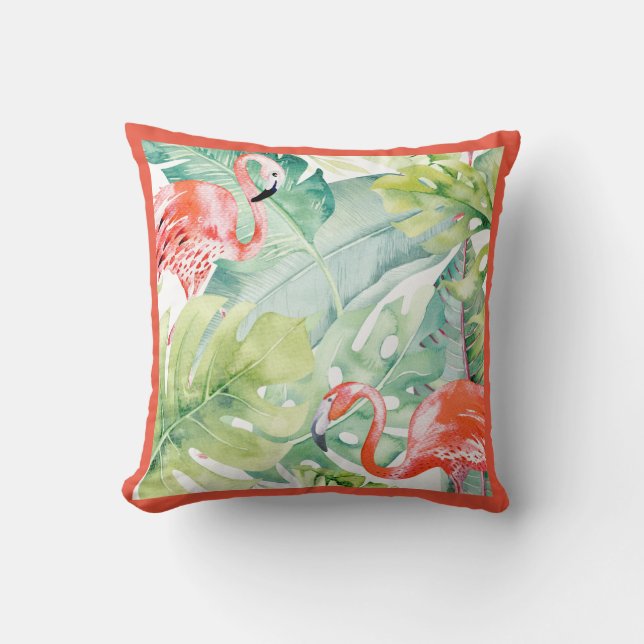 PixDezines Orange Flamingo, Tropical, Frame DIY Throw Pillow (Front)