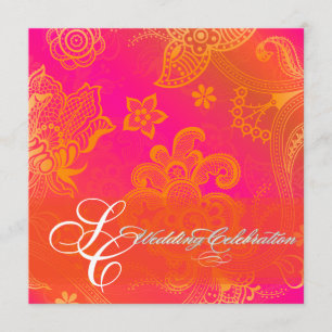 PixDezines orange floral lace Invitation