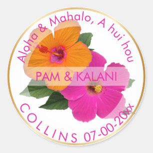 PixDezines Orange/Pink Hibiscus/Aloha/Mahalo Classic Round Sticker