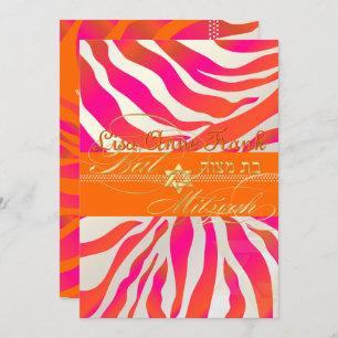 PixDezines Orange Zebra, Bat Mitzvah Invitation