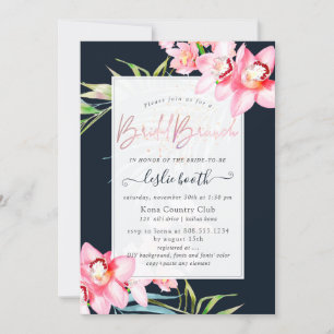 PixDezines Orchid Isle, Bridal Brunch Navy+Pink Invitation