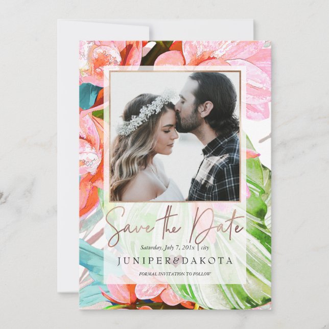 PixDezines Orchid Isle, Palms, Tropical Save Date Invitation (Front)