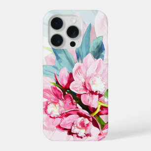 PixDezines Orchid Isle, Pink Orchids Blue Ti iPhone 15 Pro Case