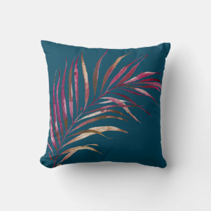 PixDezines palm fronds, burgundy+rose gold Throw Pillow