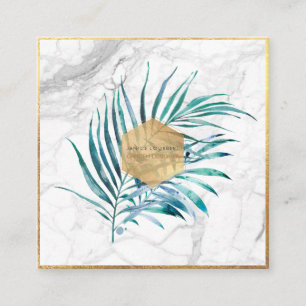 PixDezines PALM FRONDS, FAUX GOLD+MARBLE Square Business Card