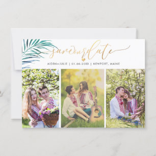 PixDezines Palm Fronds Faux Gold Modern Script Save The Date