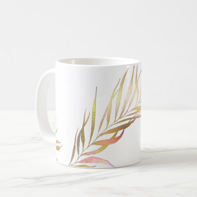 PIXDEZINES PALM FRONDS FAUX METALLIC COFFEE MUG (Front Left)