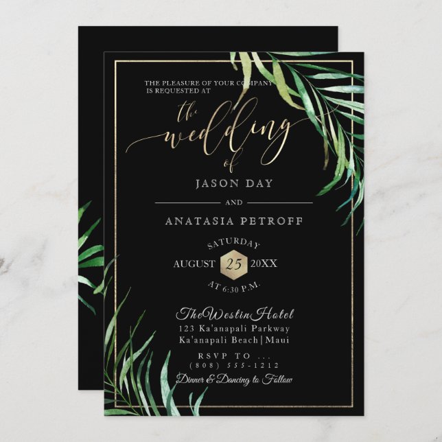 PixDezines Palm Fronds+Honeycomb Invitation (Front/Back)