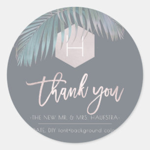 PixDezines Palm Monogram Blush Foil, Thank You Classic Round Sticker