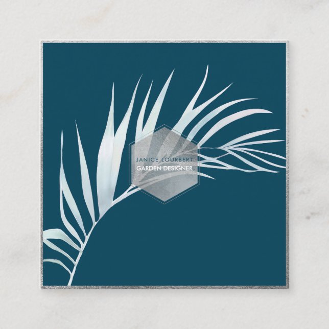 PixDezines PALMS, DUSTY LIGHT BLUE Square Business Card (Front)