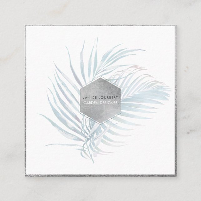 PixDezines PALMS, DUSTY LIGHT BLUE Square Business Card (Front)