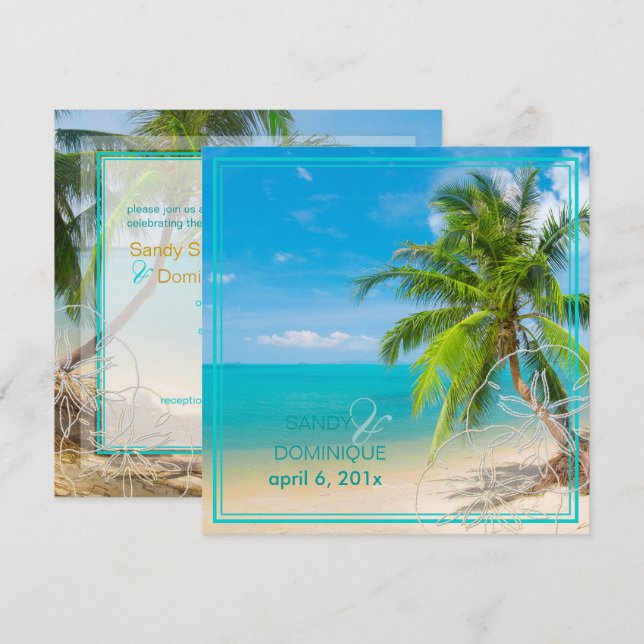 PixDezines Paradise/Tropical beach/palm trees Invitation (Front/Back)