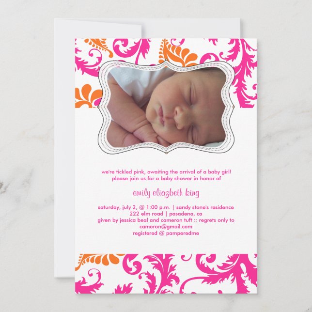 PixDezines pavo damask/birth announcement/shower Invitation (Front)