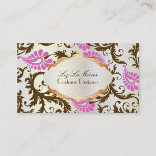 PixDezines pavo damask/chocolate+pink Business Card