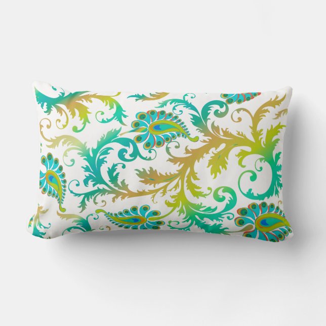 PixDezines pavo damask/diy background colour Lumbar Pillow (Front)