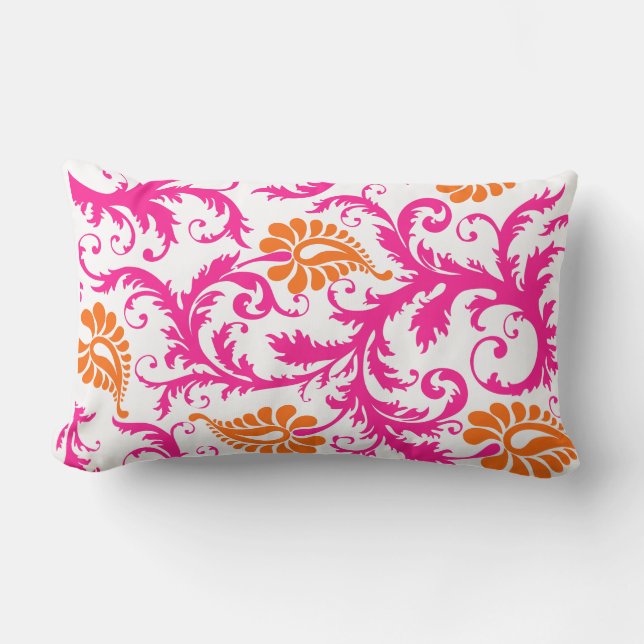 PixDezines pavo damask/diy background colour Lumbar Pillow (Front)