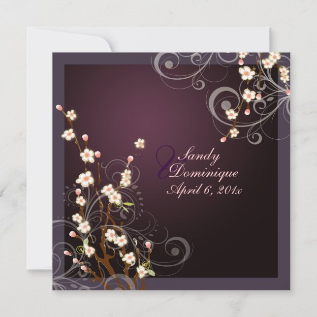 PixDezines Peach Sakura, invitations de mariage (Devant)