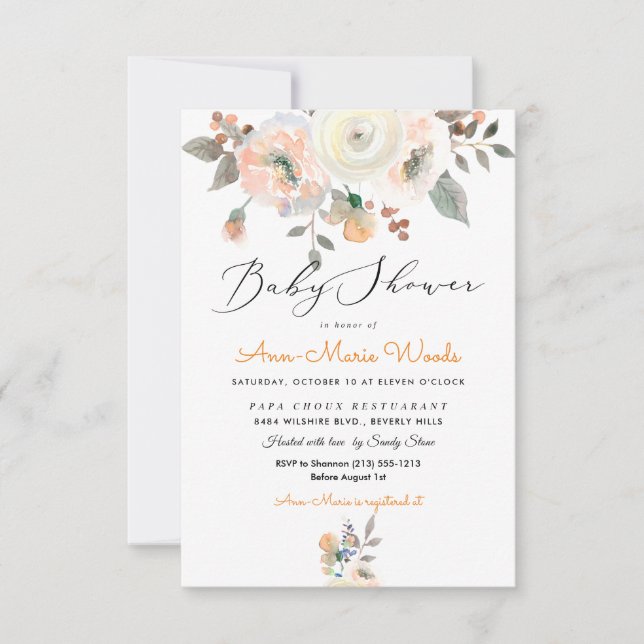 PixDezines Peaches+Cream Watercolor Baby Shower Invitation (Front)