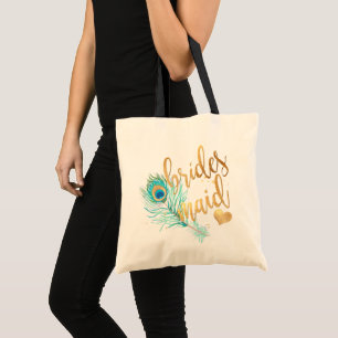 PixDezines Peacock Bridesmaid/Faux Gold Script Tote Bag