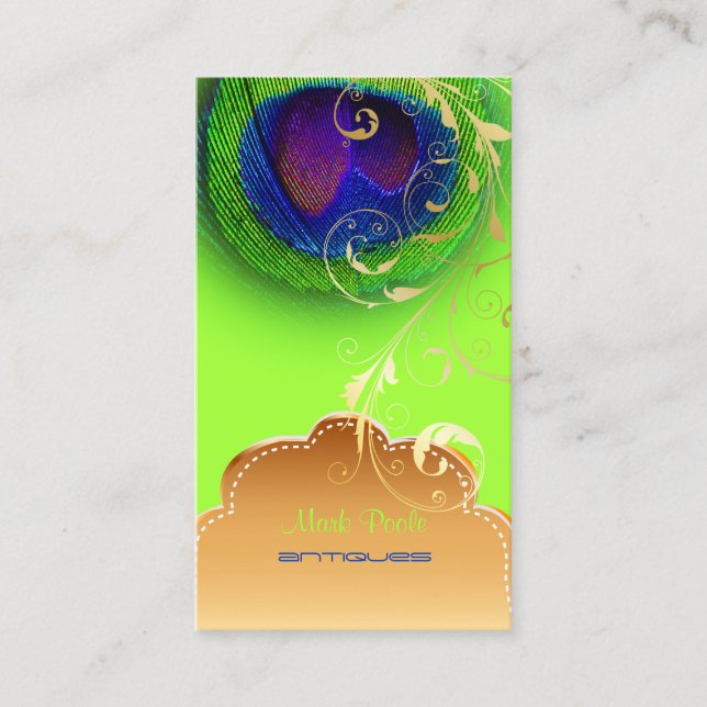 PixDezines Peacock eye+filigree swirls Business Card (Front)