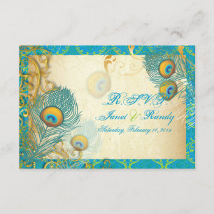 PixDezines peacock feather/aqua/turquoise RSVP Card