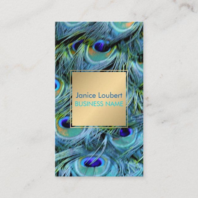 PixDezines Peacock Feather/Cobalt/Aqua Business Card (Front)