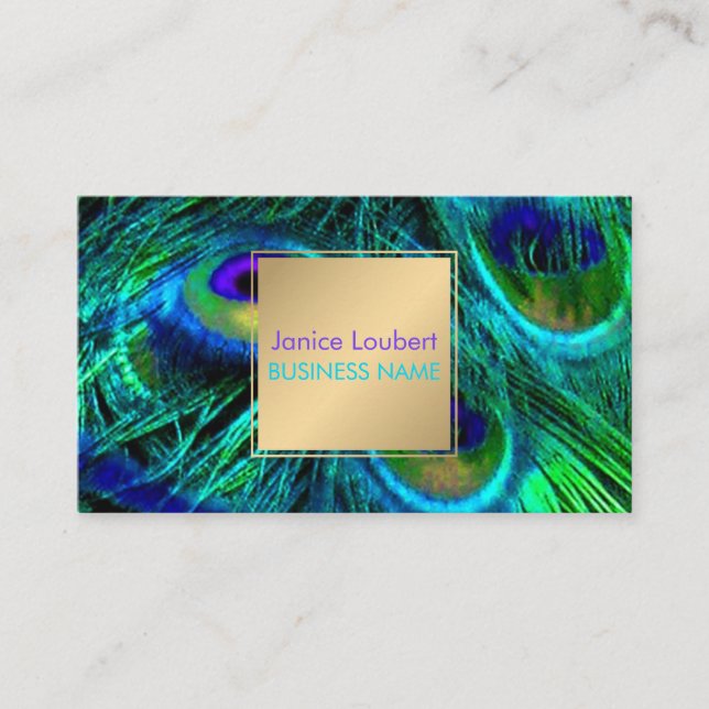 PixDezines Peacock Feather/Cobalt/Aqua Business Card (Front)