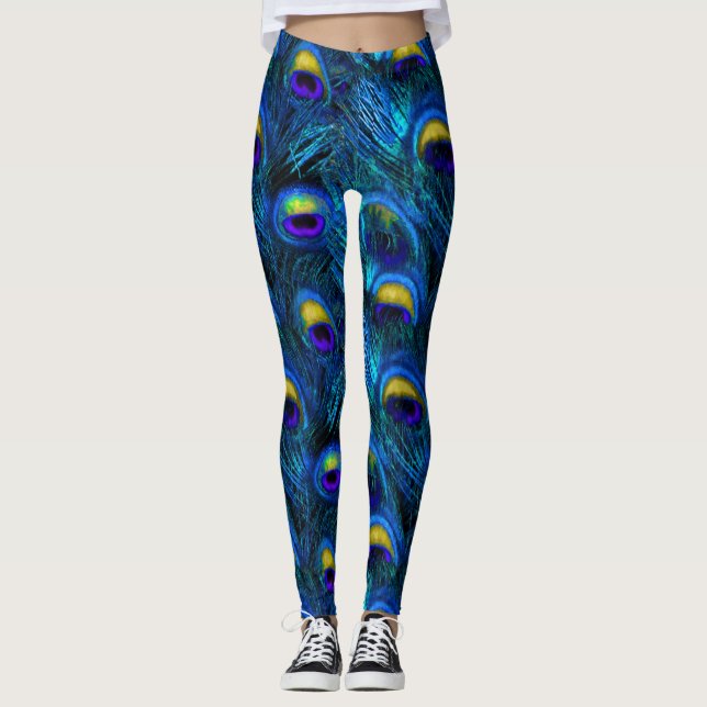 PixDezines Peacock Feather/Cobalt/Aqua Leggings (Front)