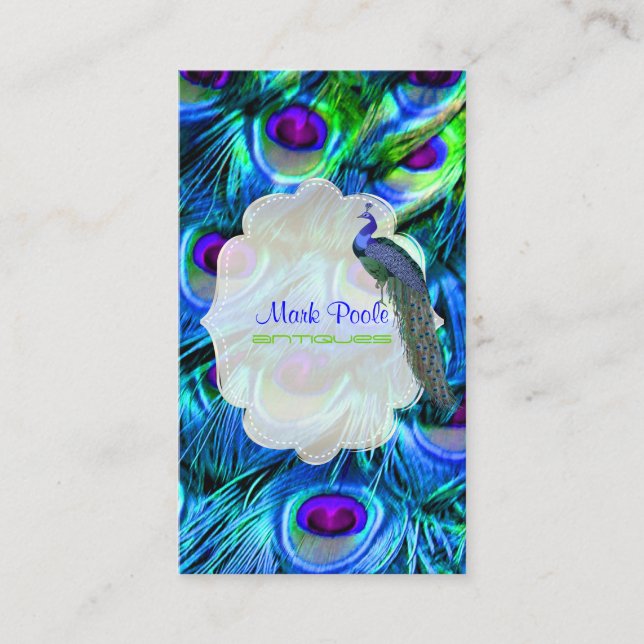 PixDezines Peacock Feather/ Cobalt Blue Business Card (Front)